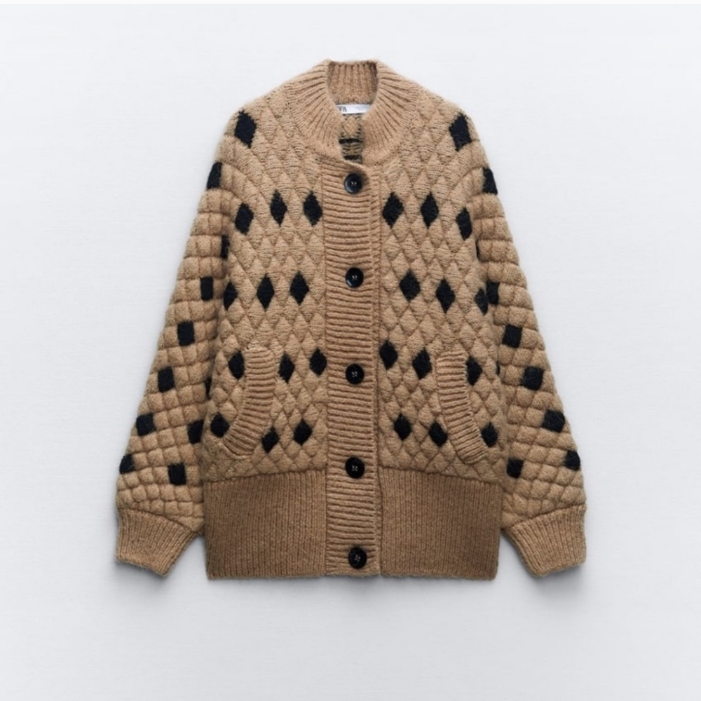 ❌️SOLD❌️STRUCTURED KNIT CARDIGAN TAUPE BROWN SIZE S - Picture 13 of 16